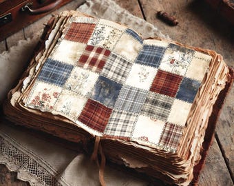 10 Vintage Patchwork Junk Journal Digitale Papiere - Rustikales Kariertes Florales Shabby Chic Scrapbook Set