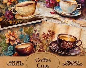 Coffee Cup Journal Pages - Coffee Junk Journal Pages - Coffee Shop Digital Download Printable Coffee Ephemera Junk Journal Scrap Booking