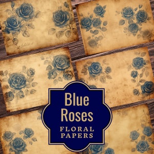 Blue Rose Junk Journal Papers - Blue Rose Ephemera - Junk Journal Kit - Junk Journal Double Pages - Vintage Papers - Junk Journal Ephemera