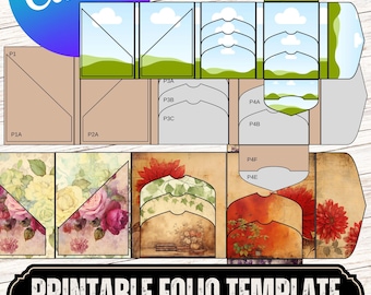 May include: Printable folio template featuring a floral design. The template is divided into 16 sections, each with a unique design. This template is ideal for creating a personalised folio.