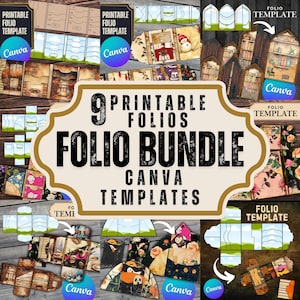 FOLIO BUNDLE - 9 Folio Kit Canva Templates - Custom Junk Journal Folio Kit - Pocket Insert Ephemera, Digital Folding Folios, Commercial Use