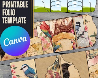 Folio Kit Canva Template - Custom Junk Journal Folio Kit - Pocket Insert Ephemera, Digital Folding Folio Folder Kit, Commercial Use - Canva