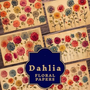 Dahlia Junk Journal Papers - Flower Ephemera - Junk Journal Kit - Junk Journal Double Pages - Papers Junk Journal Ephemera
