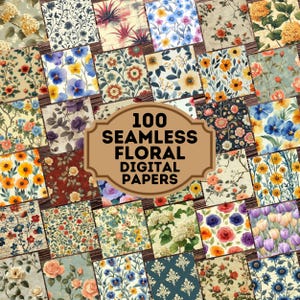 100 bloemen naadloos digitaal papier, bloemen, rozen, hortensia, madeliefjes - commercieel gebruik - plakboek, naadloze bloemenachtergronden