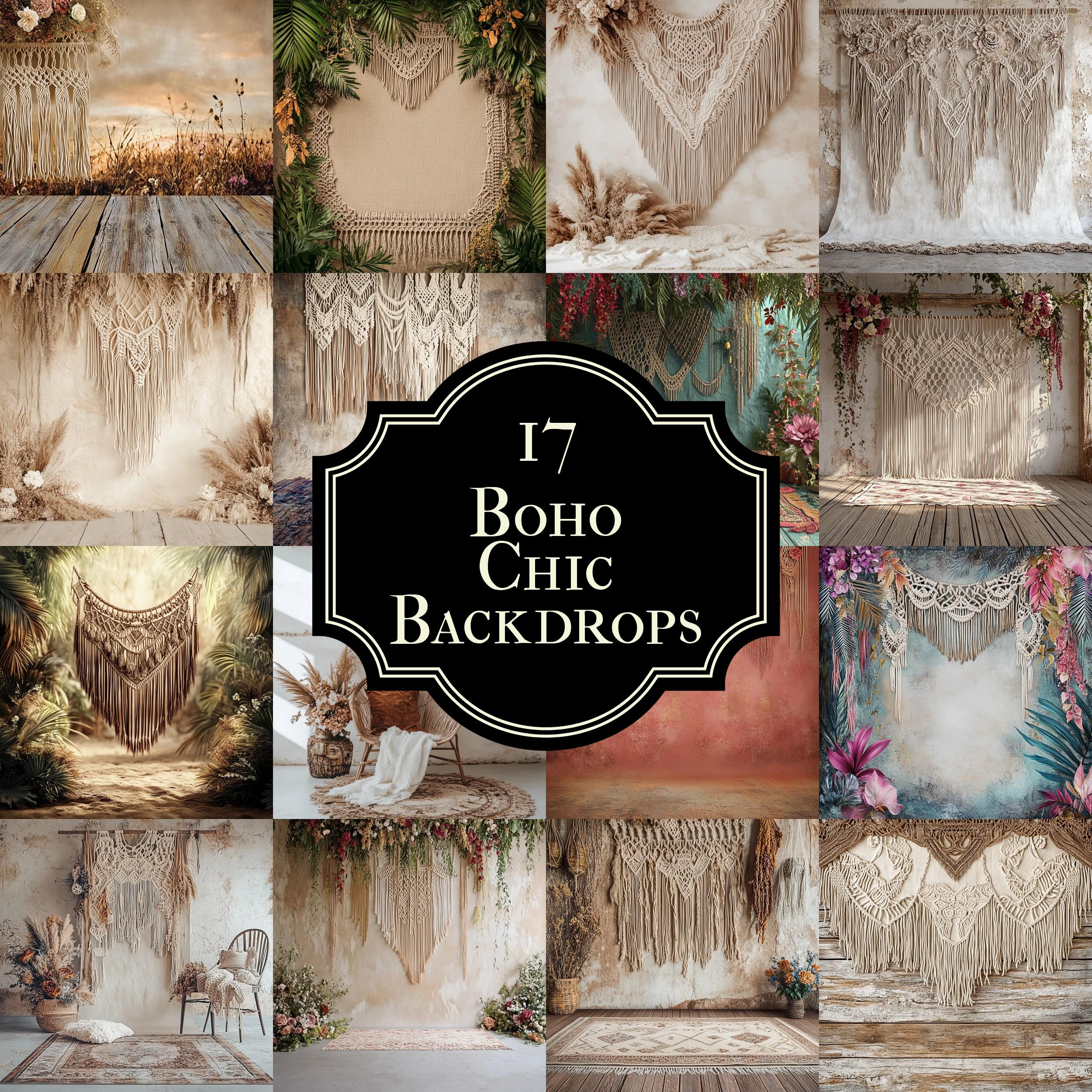 17 Boho Chic Backdrops | Macrame & Floral Rustic Digital Backgrounds ...