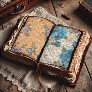 Blaue Rose Floral Junk Journal Kit - Druckbare digitale Papiere - Vintage Blaue Blumenmuster - Scrapbooking, Junk Journals & Bastelbedarf