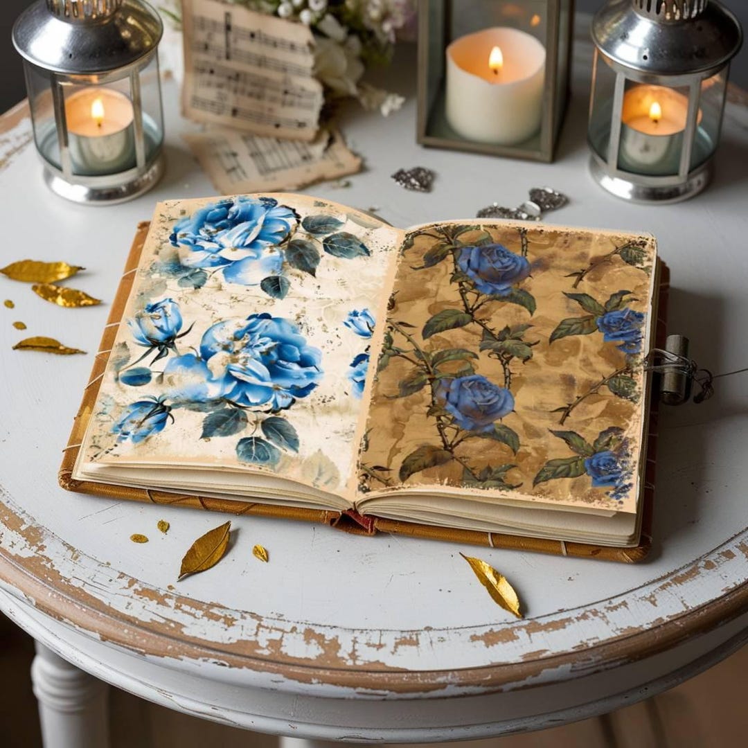 Blue Floral Junk Journal Kit | Vintage Flower Ephemera (digital ...