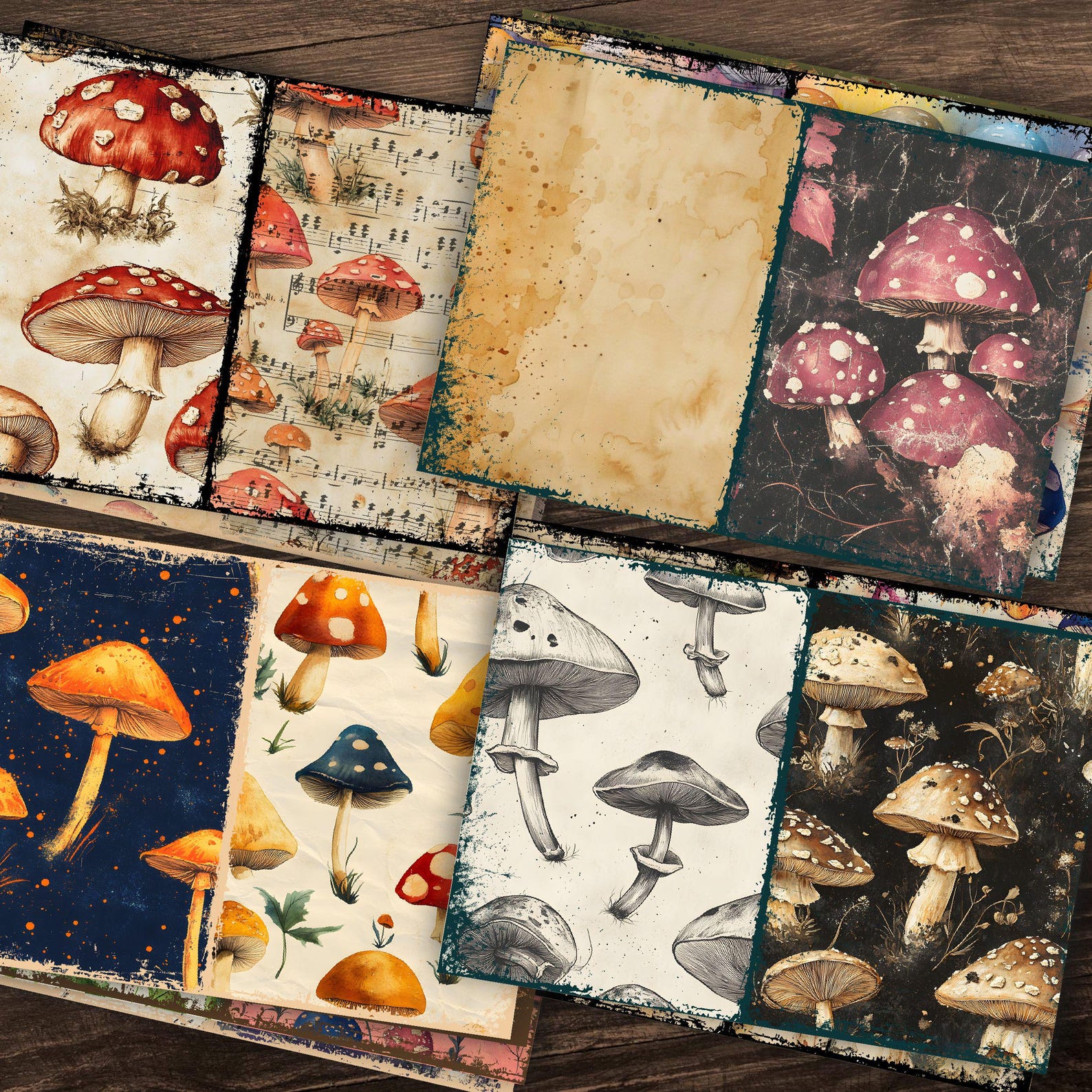Vintage Mushroom Junk Journal Pages, Botanical Printable Kit, Digital ...