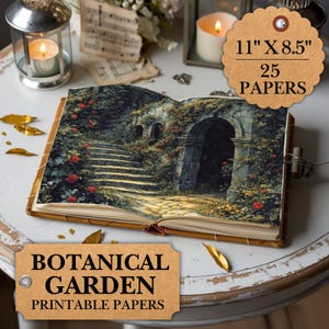 Botanical Garden Printable Papers – 25 Vintage Design 11&quot; x 8.5&quot; Printable Junk Journal Pages Featuring Lush Floral Gardens - Scrapbooking