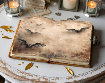 Pacote com 12 páginas de papel digital assustadoras de Halloween para imprimir e scrapbooking - Páginas de itens vintage assustadores para download instantâneo
