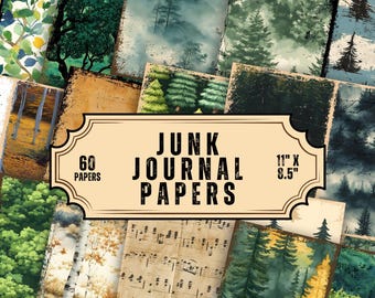 Watercolor Forest Junk Journal Printable Pages, Hiking Journal, Forest Papers, Woodland Junk Journal Papers, Lush Green Leafy Papers
