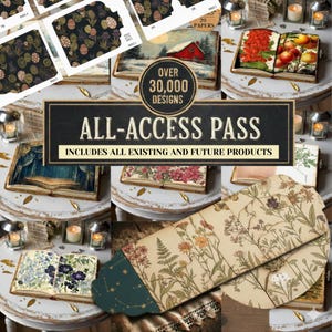 All Access Pass - Full Shop Pass - ENTIRE SHOP Bundle Junk Journal, Folding Folio Templates and Scrapbooking, Vintage Ephemera, Craft Papers