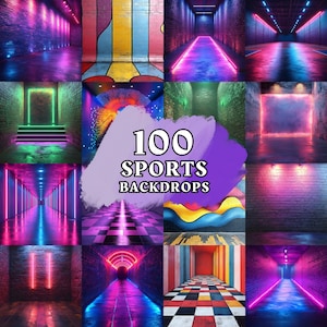 100 Sport Hintergrund Bundle, Neonlicht-Overlays, digitale Sport Kulissen für Football, Softball, Fußball, Basketball, Baseball Fotos