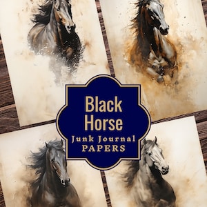 Papiers de journal indésirable cheval noir - éphémères équins - papiers cheval vintage - pages de journal indésirable