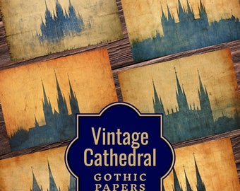 Vintage Cathedral - Gothic Junk Journal Papers - Printable Ephemera, Cathedral Design, Double Pages for Journaling