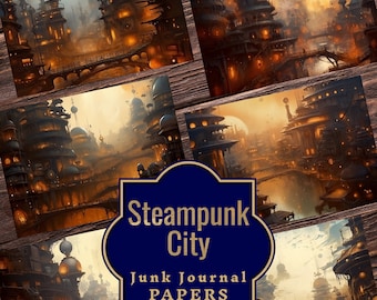 Steampunk City Junk Journal Papers - Vintage Steampunk Ephemera, Printable Steampunk Pages, Double Pages for Steampunk Junk Journal