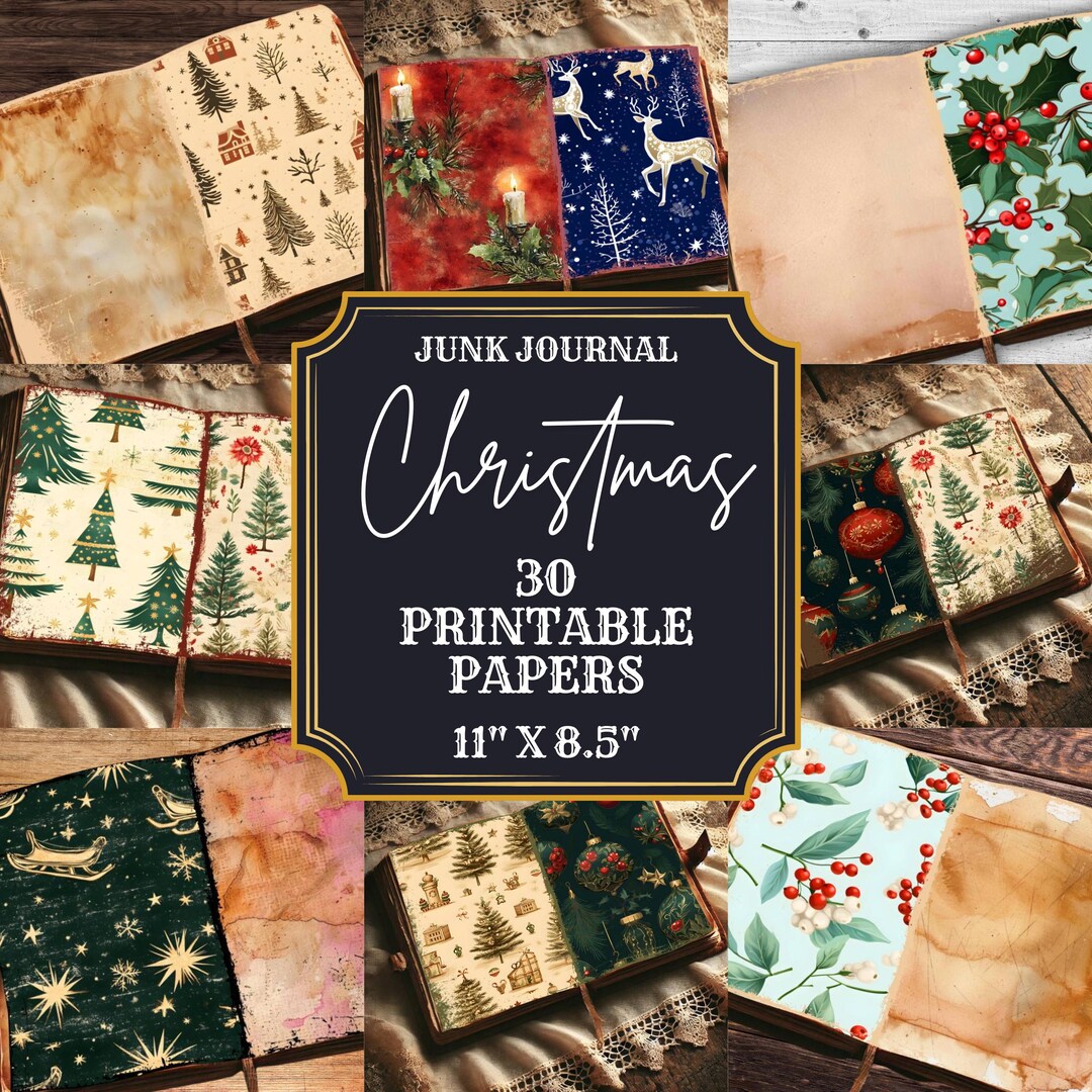 Vintage Christmas Junk Journal Papers, Festive Christmas Journal Pages ...