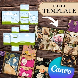 May include: A digital template for a folio with a floral and coffee bean design. The template is designed to be used with Canva. The template is divided into sections, each with a different design. The template is perfect for creating a unique and personalized folio.