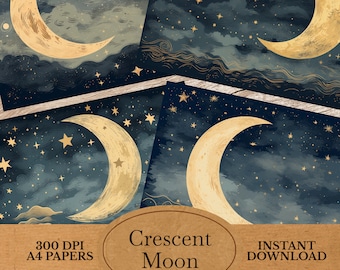 Croissant de lune indésirable papiers - croissant de lune éphémères - papiers vintage pour kit de carnet céleste - éphémères lune vintage