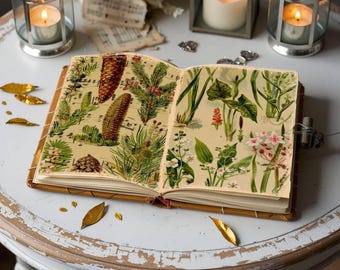 Vintage Botanical Journal Pages, Vintage Nature Scrapbook Printables, Aged Herbarium Paper, Digital Ephemera for Junk Journals