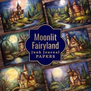 Moonlit Fairyland Junk Journal Papers - Fairyland Papers for Fairy Junk Journal Kit - Fairy Castle Pages - Vintage Moon Fairyland Ephemera