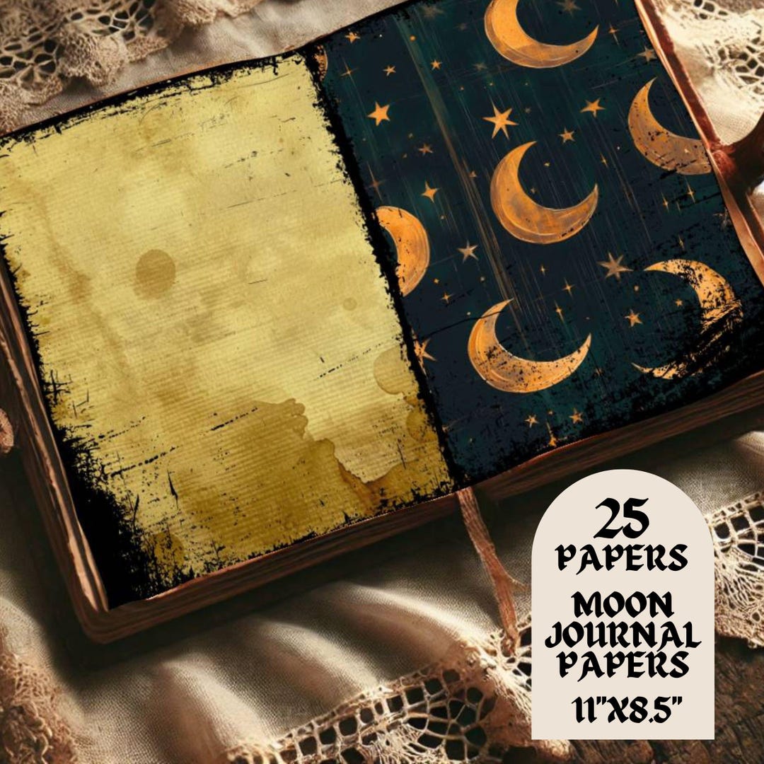 Junk Journal Kit - Moon Vintage Papers, Digital Printables, Celestial ...