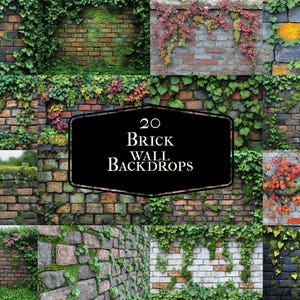 20 Brick Wall Backdrops, Weathered Textures, Urban Grunge, Vintage Stone Patterns, Industrial Digital Backgrounds for Creatives