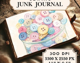 Pastel Button Jar Sewing Junk Journal Pages | Sewing Papers | Printable Sewing-Themed Printable Paper | Sewing Scrapbook - Craft Papers