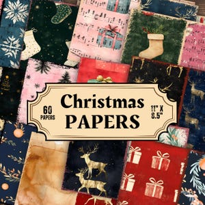 Kerststraten - 12 pagina's - Junk Journal Kit, Feestelijk dagboek, Vintage, Efemere kerstdagen, Kerstmis, december, rood, groen