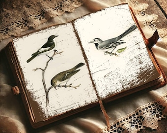 Vintage Vogel Skizze Junk Journal Kit | Digitale Seiten für Naturthema Projekte | Ephemera | Druckbare Vogel Illustrationen | Sofort Download