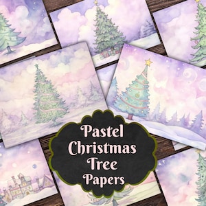 Papiers aquarelle pastel pour sapin de Noël - oeuvres d'art fantaisistes pour les fêtes avec ornements et neige - kits de journal indésirable, scrapbooking, fabrication de cartes, travaux manuels