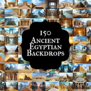 May include: A collage of 150 images featuring ancient Egyptian backdrops. The images include pyramids, temples, and other architectural structures. The images are perfect for use as backgrounds in digital art, photography, or graphic design projects.