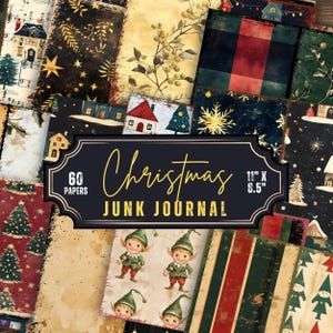 Christmas Journal Papers, 60 Pages - Junk Journal Kit, Festive Journal, Vintage, Christmas Ephemera, Christmas, December, Red, Green, Gift