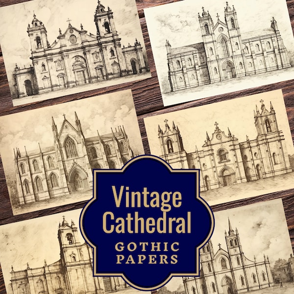 Vintage Cathedral Junk Journal Papers - Gothic Junk Journal Papers - Printable Ephemera, Cathedral Design, Double Pages for Journaling