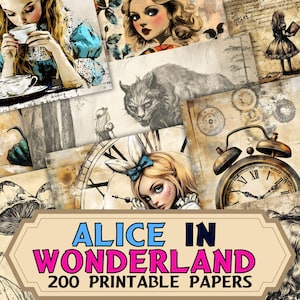 Vintage Alice Wonderland Junk Journal Pages, Scrapbook Printables Digital Papers - Wonderland Scrapbooking - Vintage Alice Journals Papers