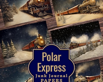 Polar Express Junk Journal Kit - Steam Train Vintage Prints, Printable Ephemera, Double Pages, Christmas Journal, Junk Journal Pages