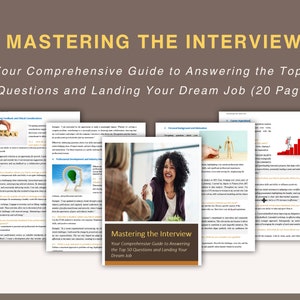 May include: A guide to answering the top 50 interview questions and landing your dream job. The guide is 20 pages long and includes tips on personal background and motivation, professional development, and career aspirations.