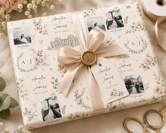 Personalised Wedding Photo Wrapping Paper | Custom Anniversary Gift Wrap