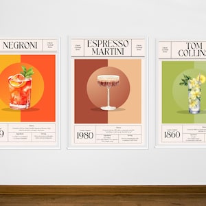 Impresión artística de cócteles / Decoración moderna para el hogar / Póster de cócteles / Arte para la sala de estar / Decoración de pared de cocina / Regalos para ella / Arte de pared maximalista /