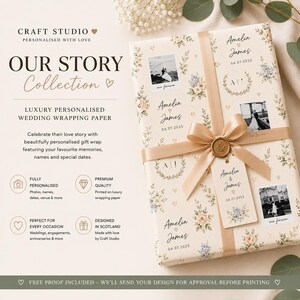 Personalised Wedding Photo Wrapping Paper | Custom Anniversary Gift Wrap image 2