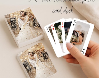 Paquete completo de naipes personalizados con foto y caja personalizada para aniversario de bodas.