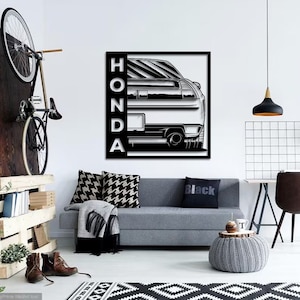 Decoración de pared de coches Honda, decoración de pared de coches, decoración de cuevas masculinas, decoración de garajes de metal, regalo para hombres, arte de pared con siluetas de coches