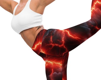 Leggings électriques rouges Lightning Bolt Thunder Storm Black Neon avec poche intérieure Pantalon de yoga pour femme