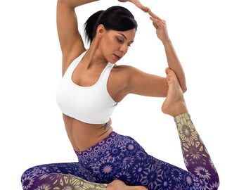Leggings soleil minuit violet géométrique Ombre Starburst motif beau abstrait céleste poche intérieure entraînement de gymnastique femmes pantalons de yoga