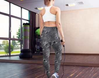 Lunar Moonwalk Leggings Space Moon Crater Galactic Solar System Women Gym Workout Activewear Yoga Pants