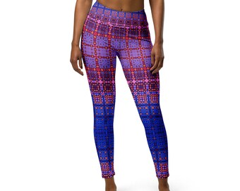 Leggings tartan ombré rouge violet bleu gras dégradé géométrique abstrait impression belle poche intérieure unique pantalon de yoga d'entraînement de gymnastique extensible