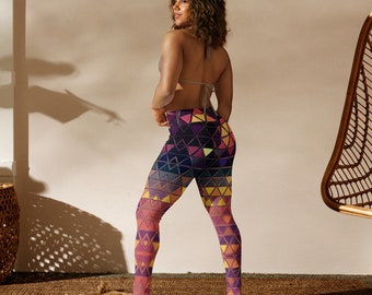 Future Mosaic Leggings Triangle Panneaux Miroir Violet Bleu Abstrait Taille Haute Poche Intérieure Extensible Géométrique Femmes Gym Entraînement Pantalon De Yoga