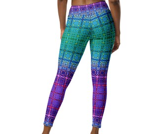 Leggings tartan ombré bleu vert turquoise violet ton bijou à carreaux dégradé ombré géométrique poche intérieure beaux leggings de yoga d'entraînement de gymnastique