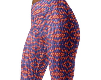 Leggings motif aztèque géométrique sud-ouest imprimé fil tricoté rose bleu orange violet coloré dynamique salle de sport entraînement mignon leggings de yoga