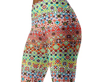 Leggings géométriques complexes arc-en-ciel petit détaillé ombré imprimé dégradé poche intérieure mignon belle abstrait gym entraînement yoga femmes pantalons